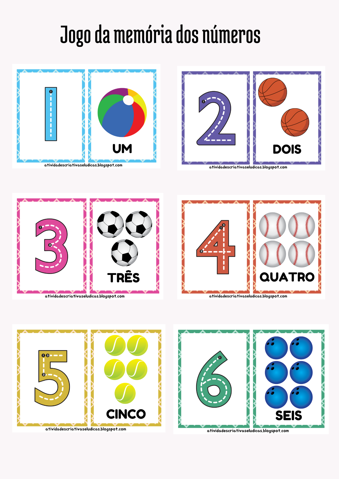 Atividades Criativas: Jogo da memória dos números pronto para imprimir